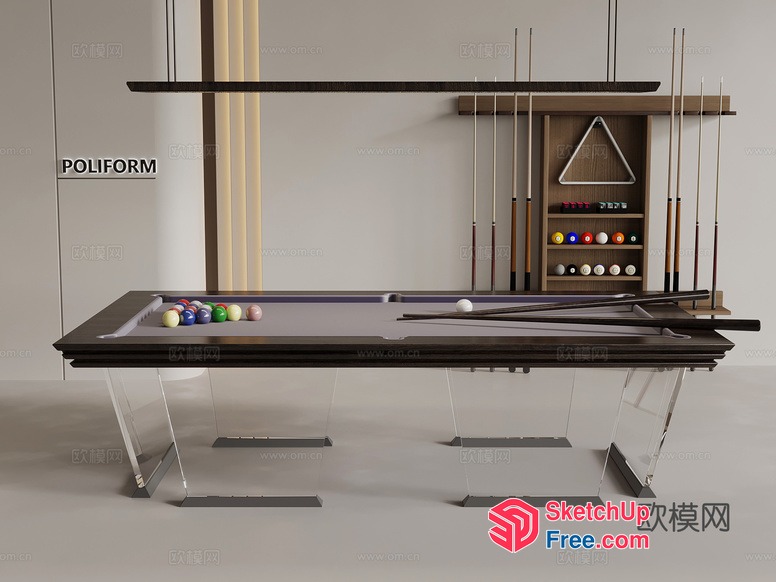 Modern Billiard Room With Sleek Furniture And Accessories 3D SketchUp File