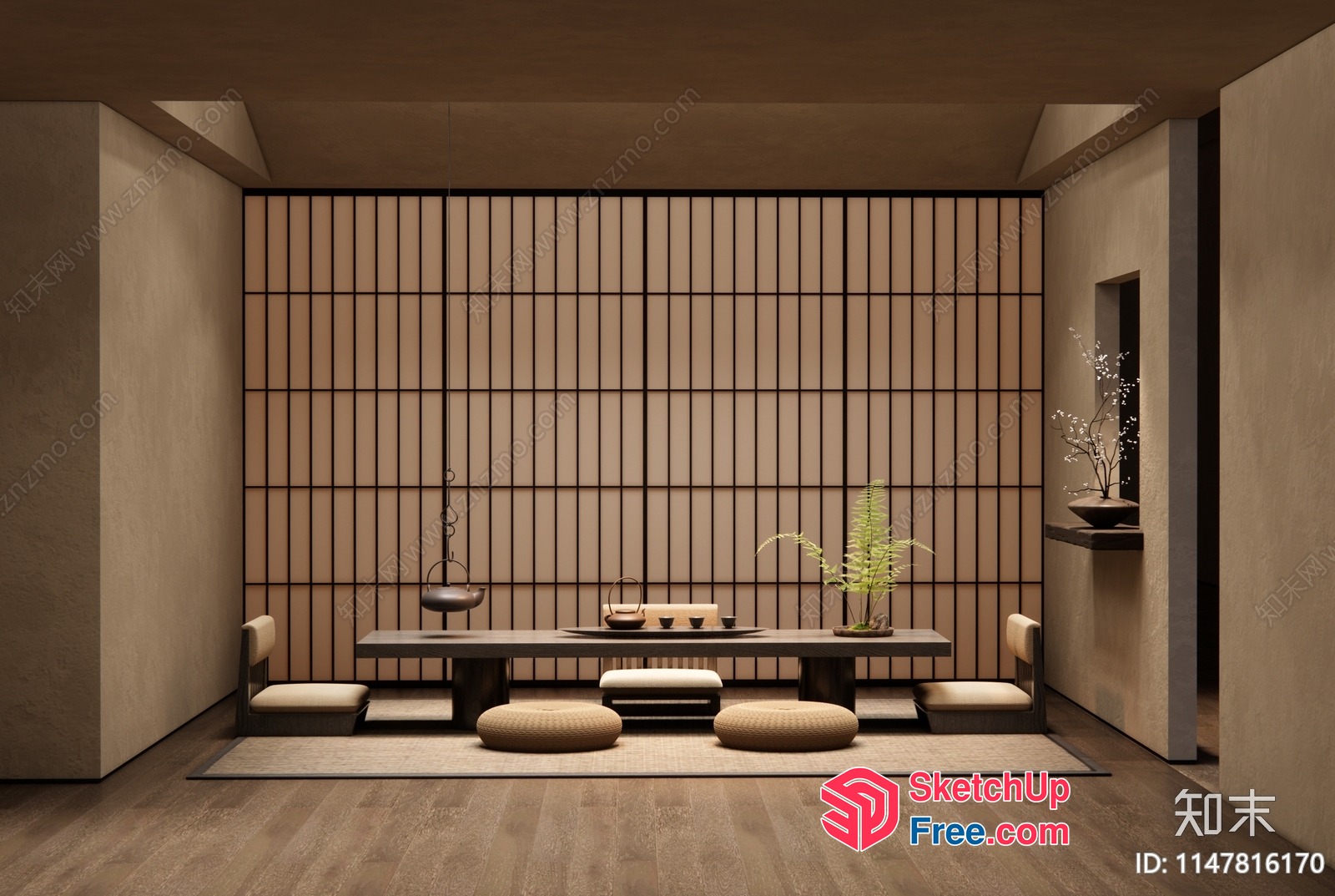 Elegant Japanese-Inspired Dining Space 3D SketchUp File