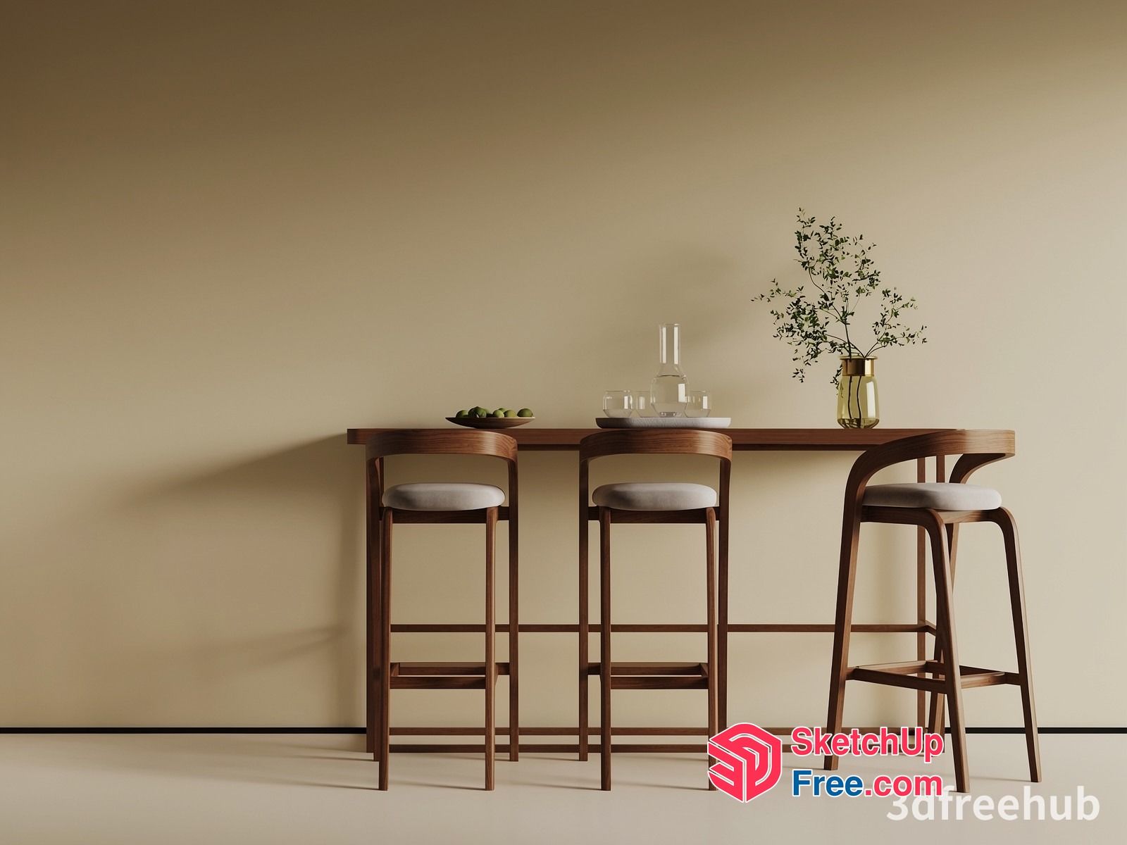Modern Minimalist Bar Stools And Counter 3D SketchUp File