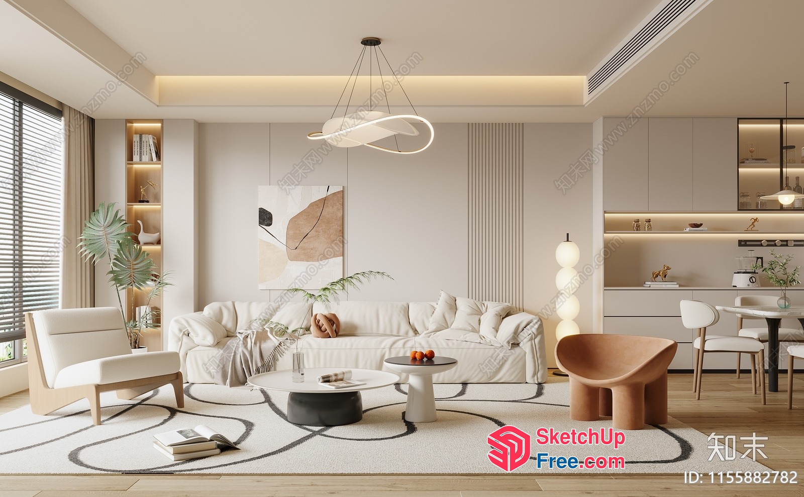 Modern Minimalist Living Room Interior With White Sofa And Natural Wood Accents 3D SketchUp File