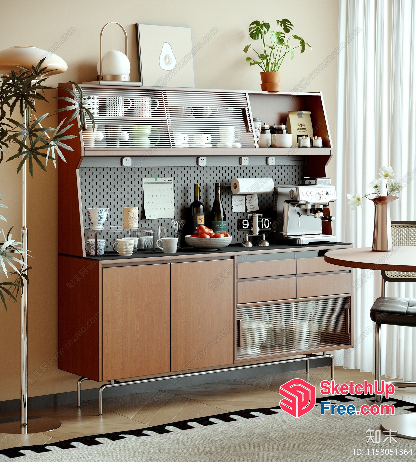 Mid-Century Modern Kitchen Island And Shelving Unit 3D SketchUp File