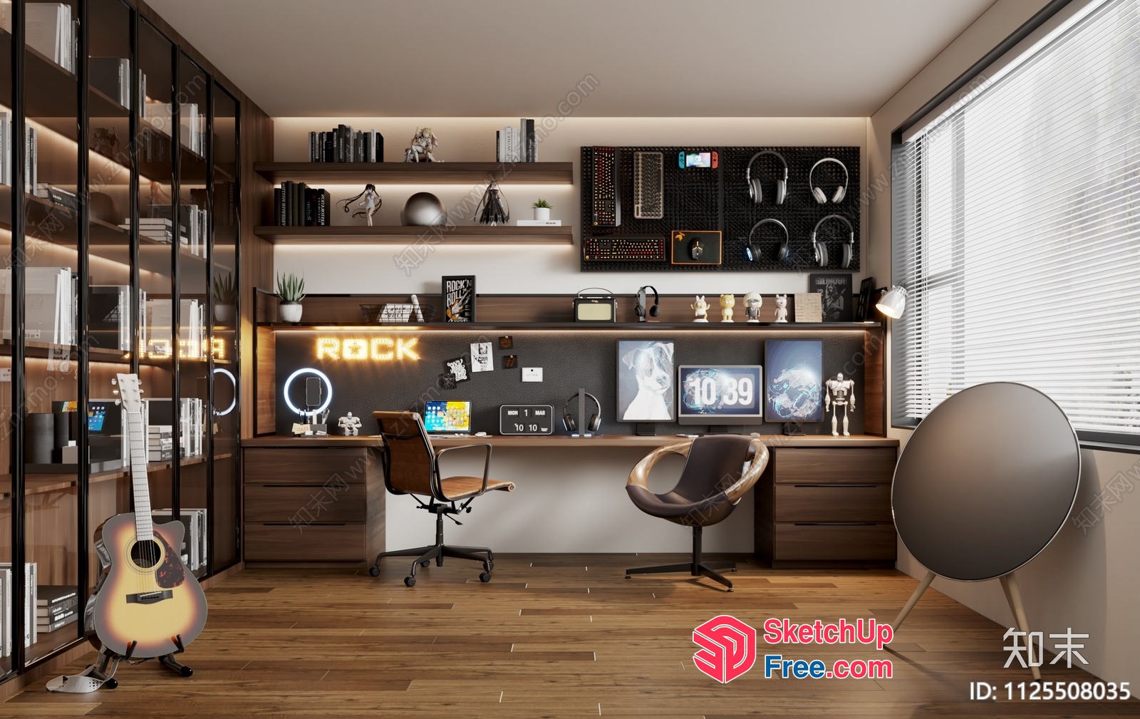 Modern Minimalist Rock Music-Inspired Home Office 3D SketchUp File