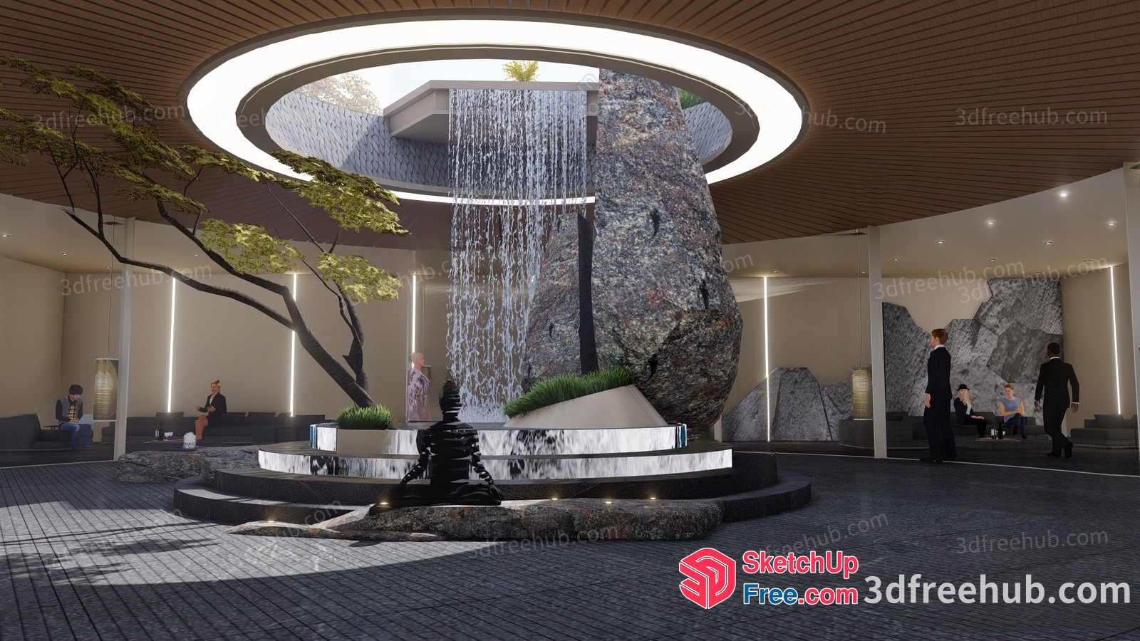 Modern Waterfall Feature In A Contemporary Interior 3D SketchUp File