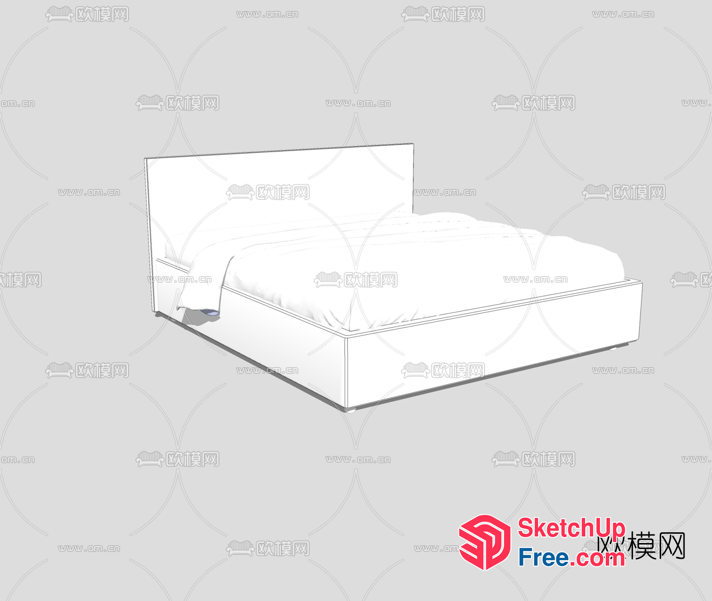 White Bed With Headboard And Pillows 3D SketchUp File