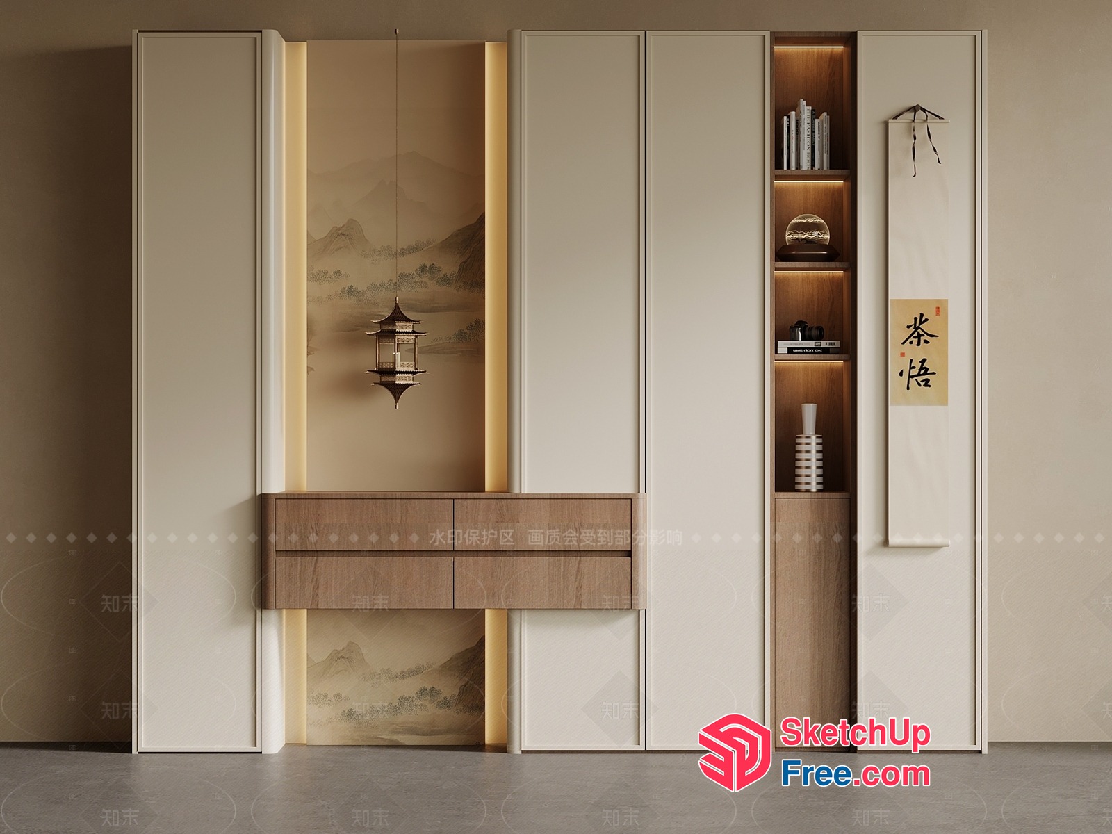Elegant Asian-Inspired Wardrobe With Hanging Lantern 3D SketchUp File
