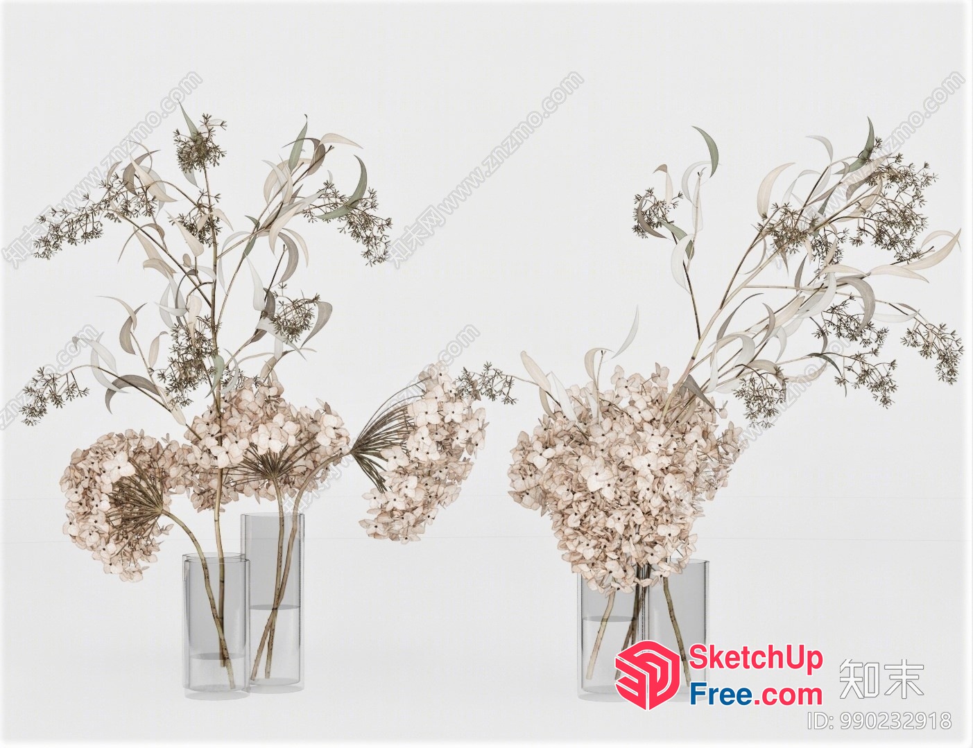 Elegant Vase Arrangement With Flowers And Branches 3D SketchUp File