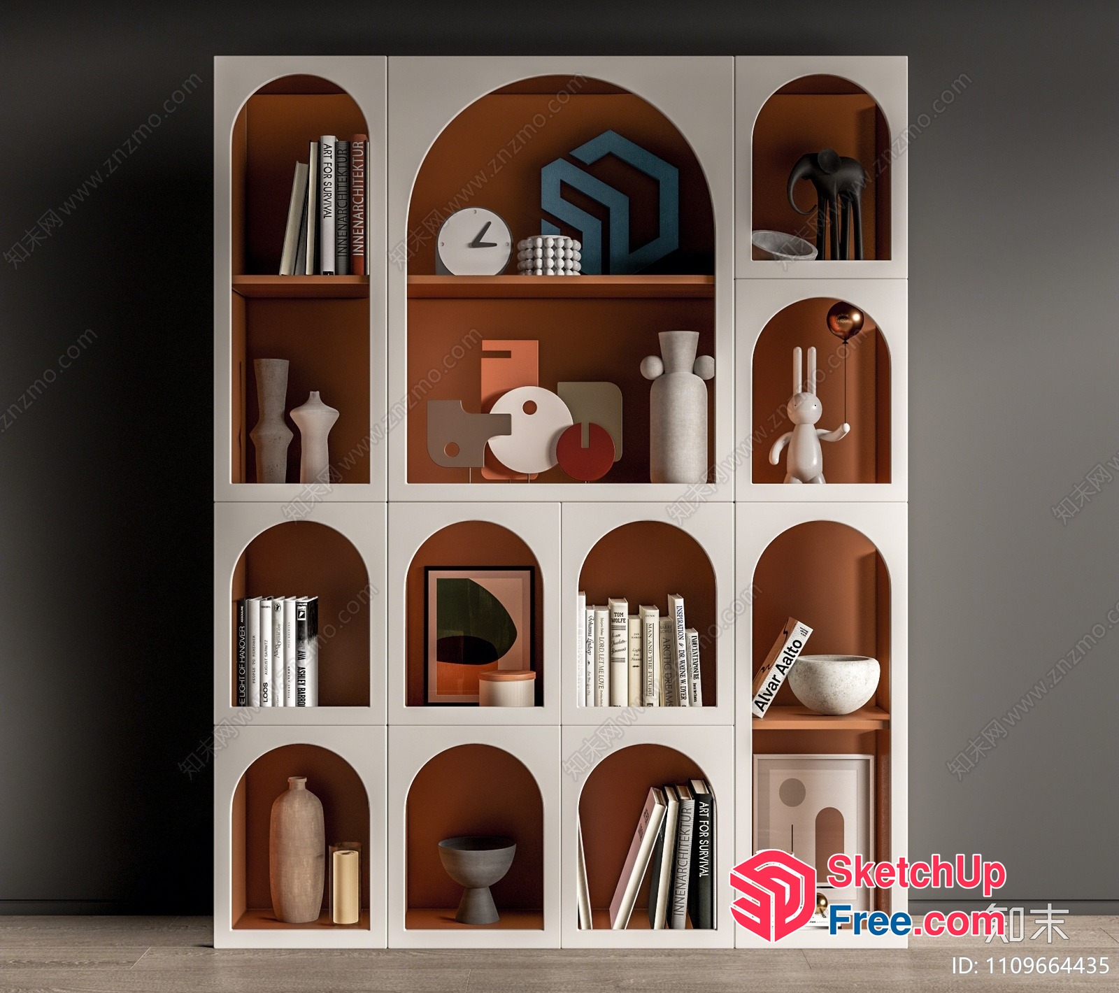 Modern Shelf Unit With Arched Cutouts 3D SketchUp File