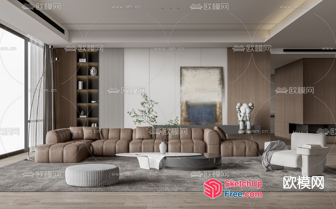 Modern Minimalist Living Room With Neutral Tones 3D SketchUp File