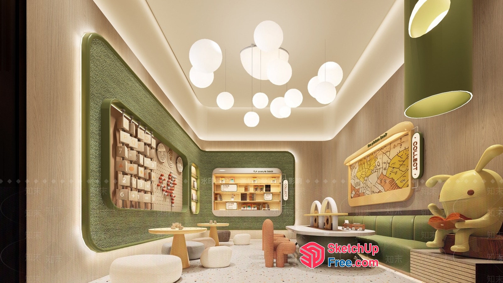 Modern Green And White Furniture In A Contemporary Interior 3D SketchUp File