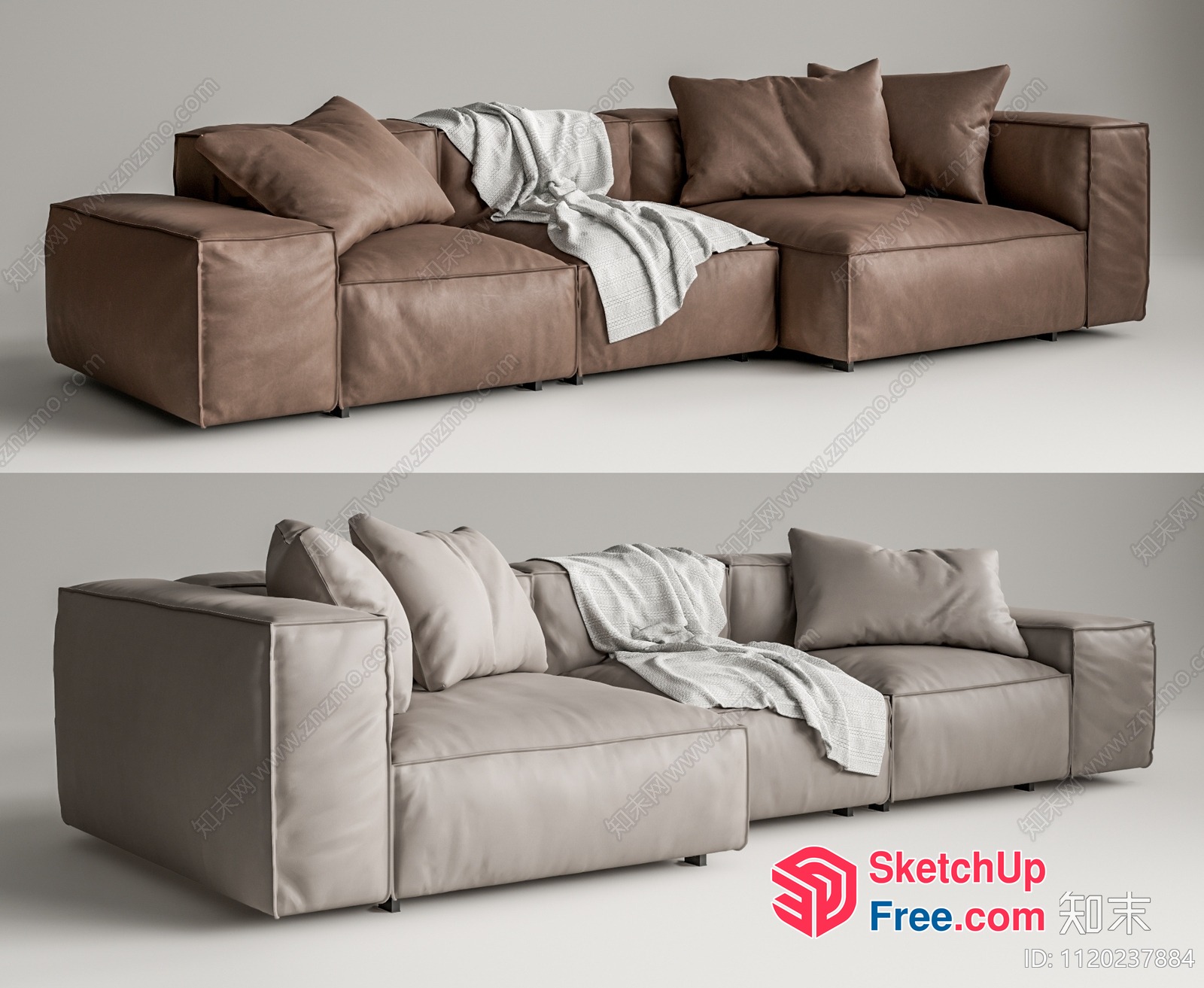 Modern L-Shaped Sofa With Pillows And Blanket 3D SketchUp File