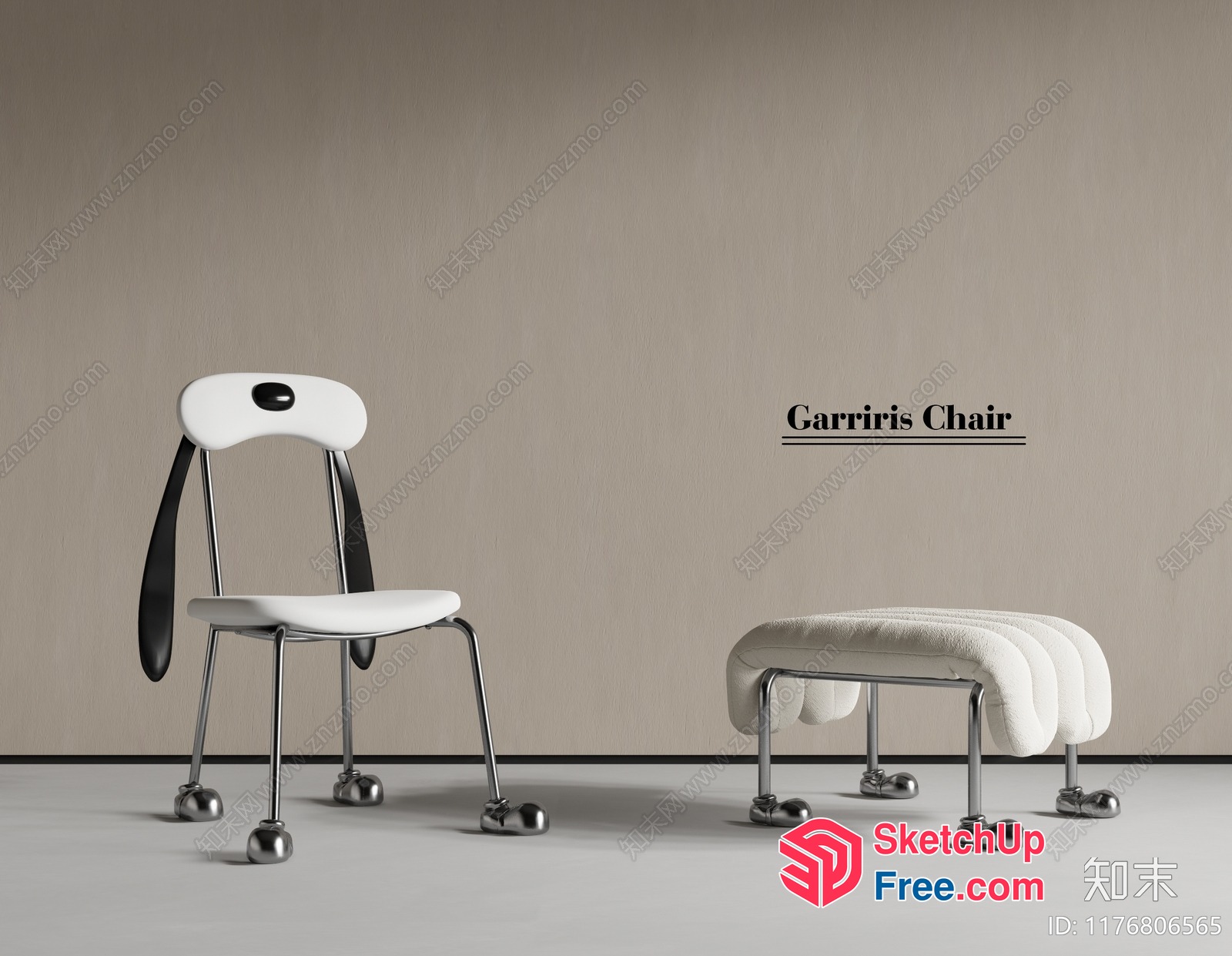 Animal-Shaped Chair And Footstool Set 3D SketchUp File