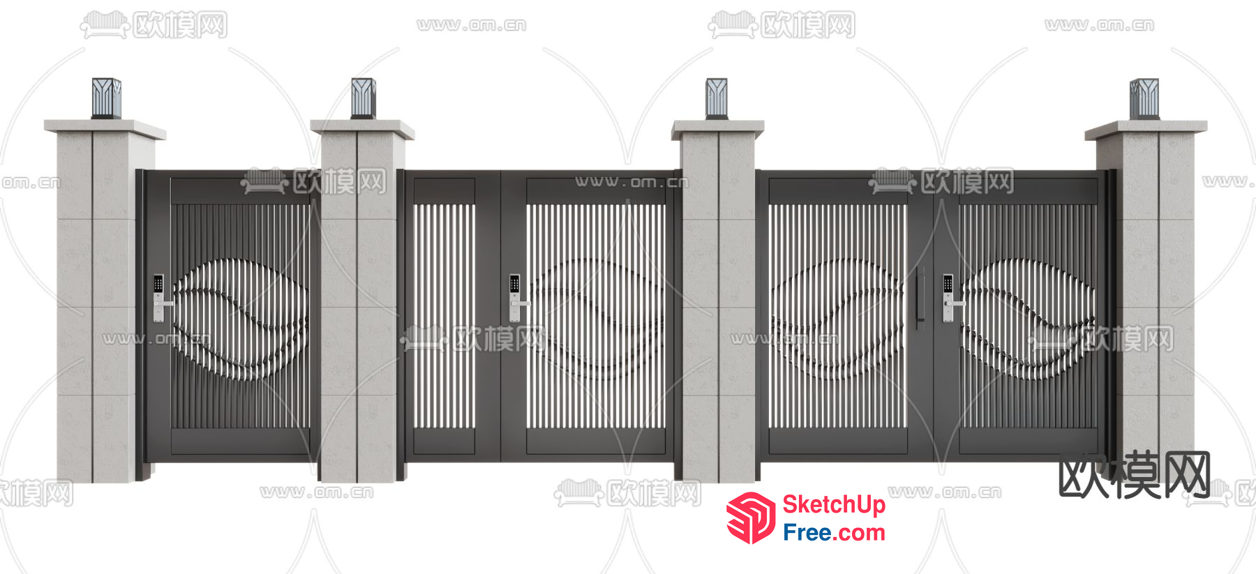 Elegant Metal Gate Design With Pillars 3D SketchUp File
