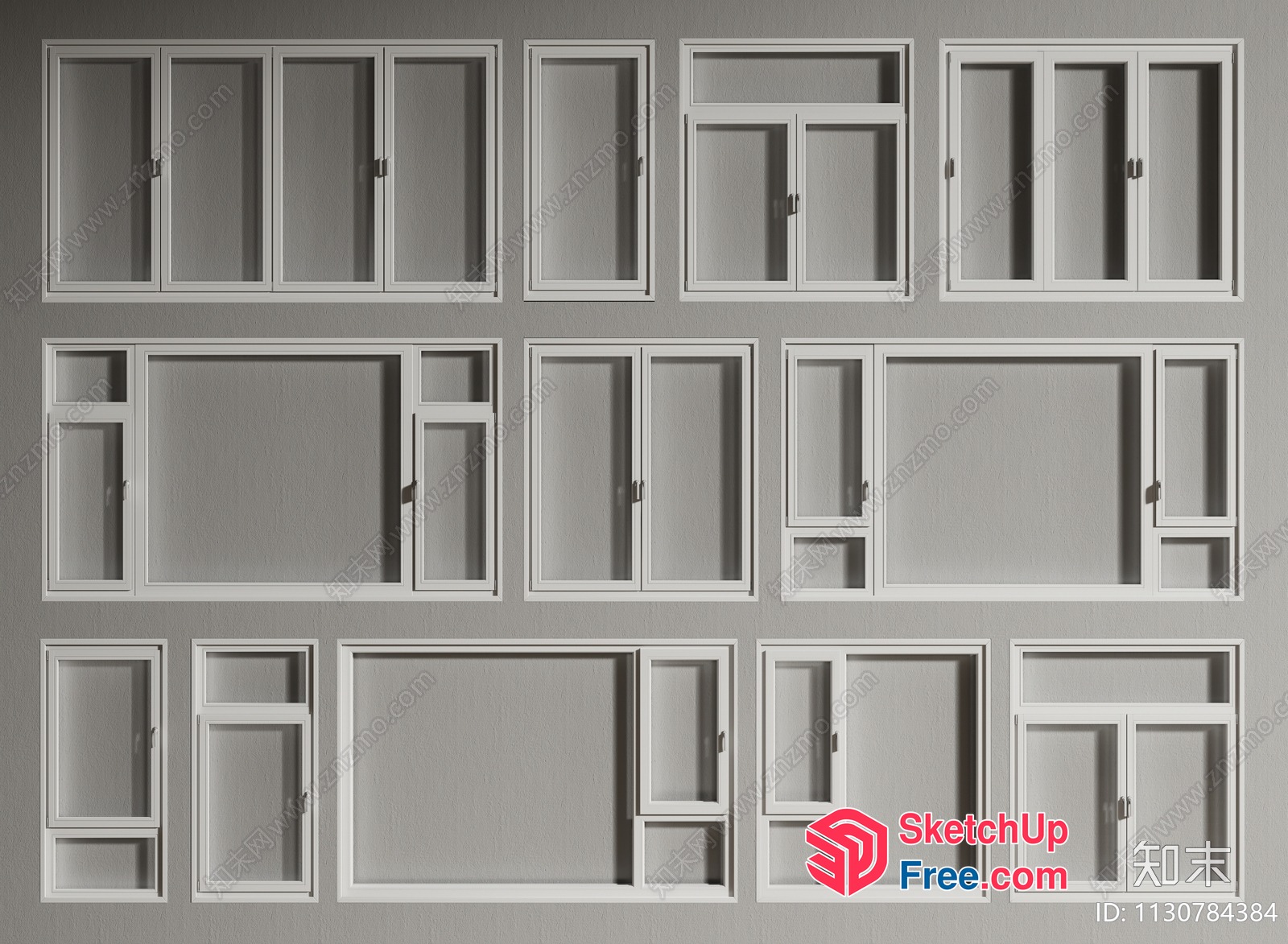 White Windows And Doors On Gray Wall 3D SketchUp File