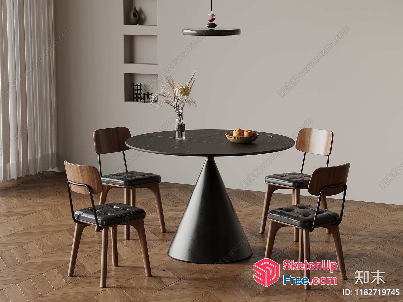 Modern Minimalist Dining Room With Round Table And Chairs 3D SketchUp File