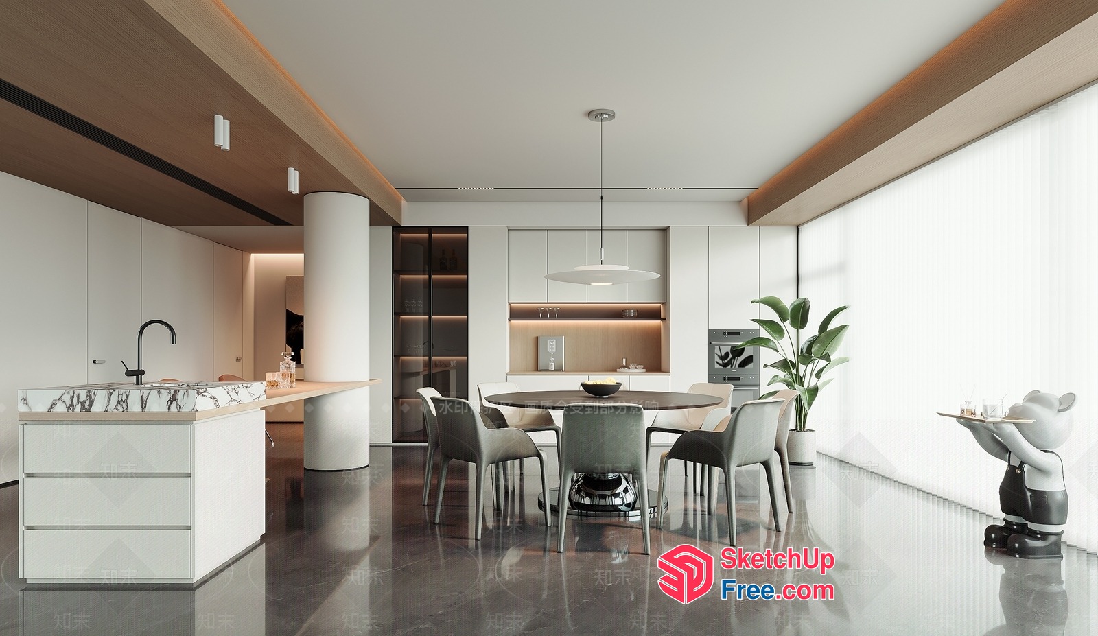 Modern Minimalist Kitchen And Dining Room Interior 3D SketchUp File