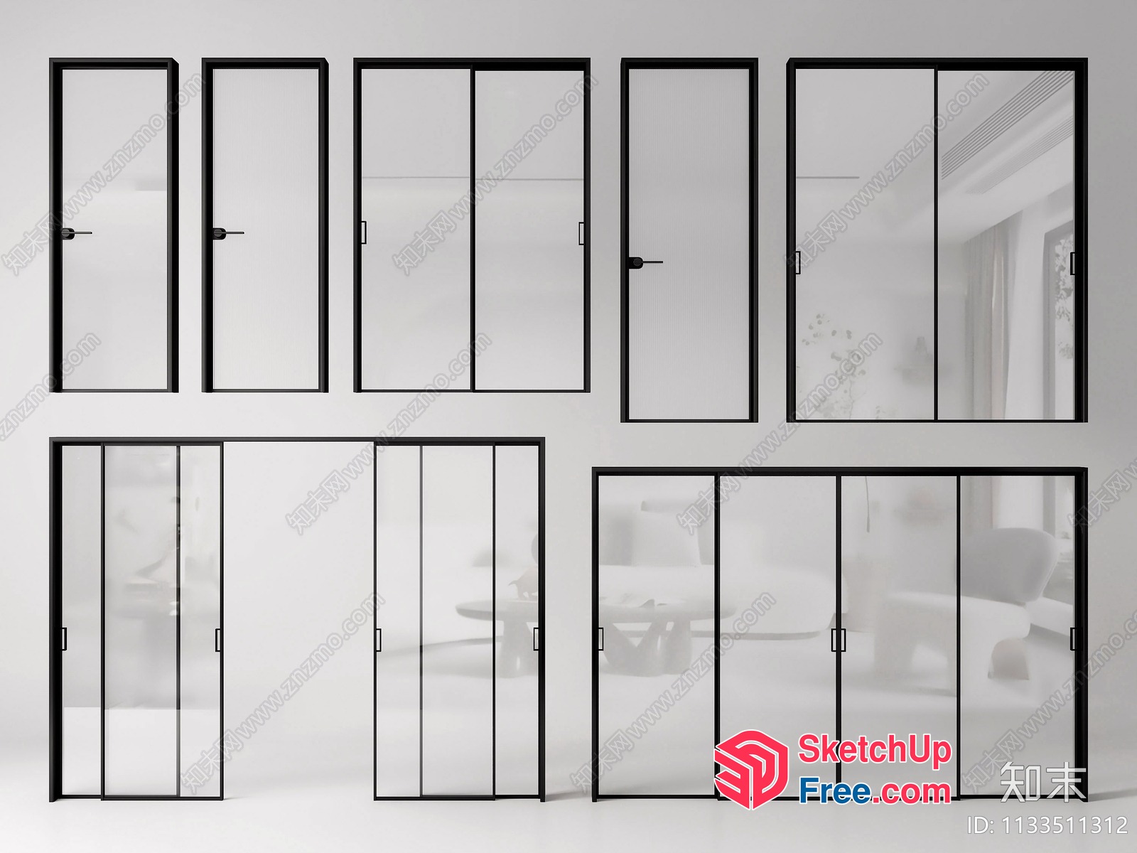 Glass Partition Wall System With Doors 3D SketchUp File