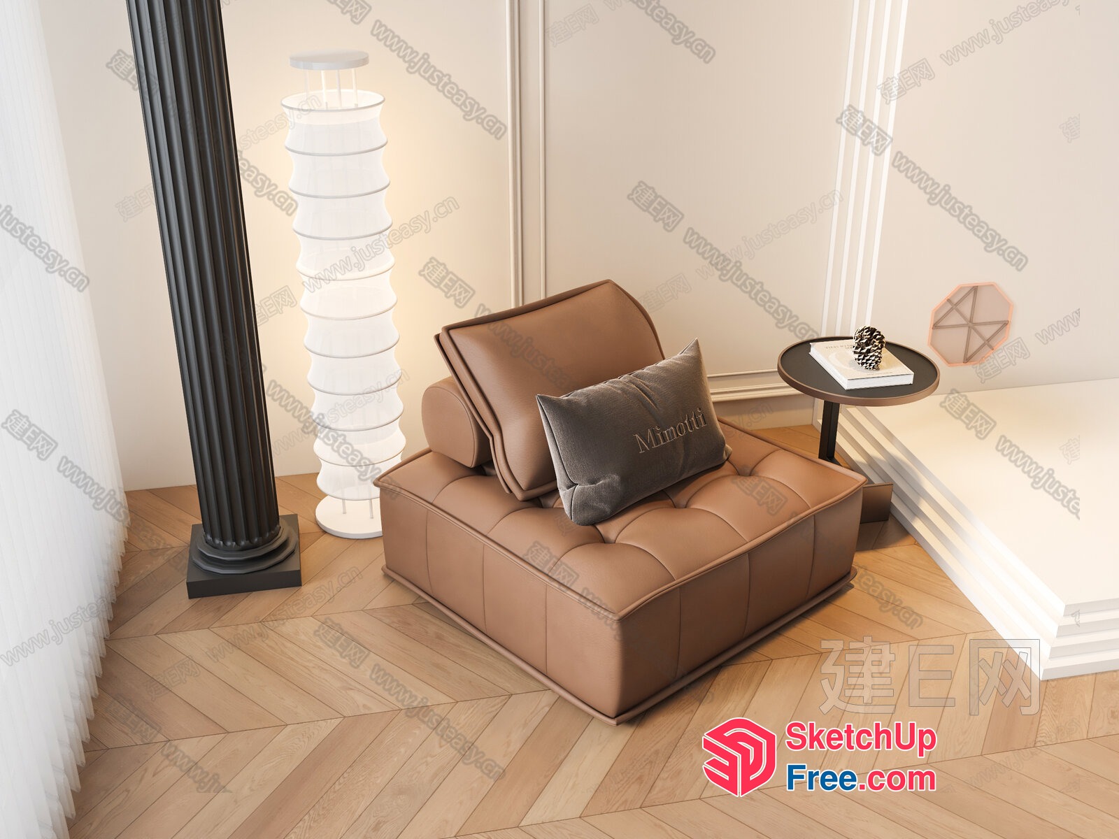 Modern Living Room With Pillar And Pillows 3D SketchUp File