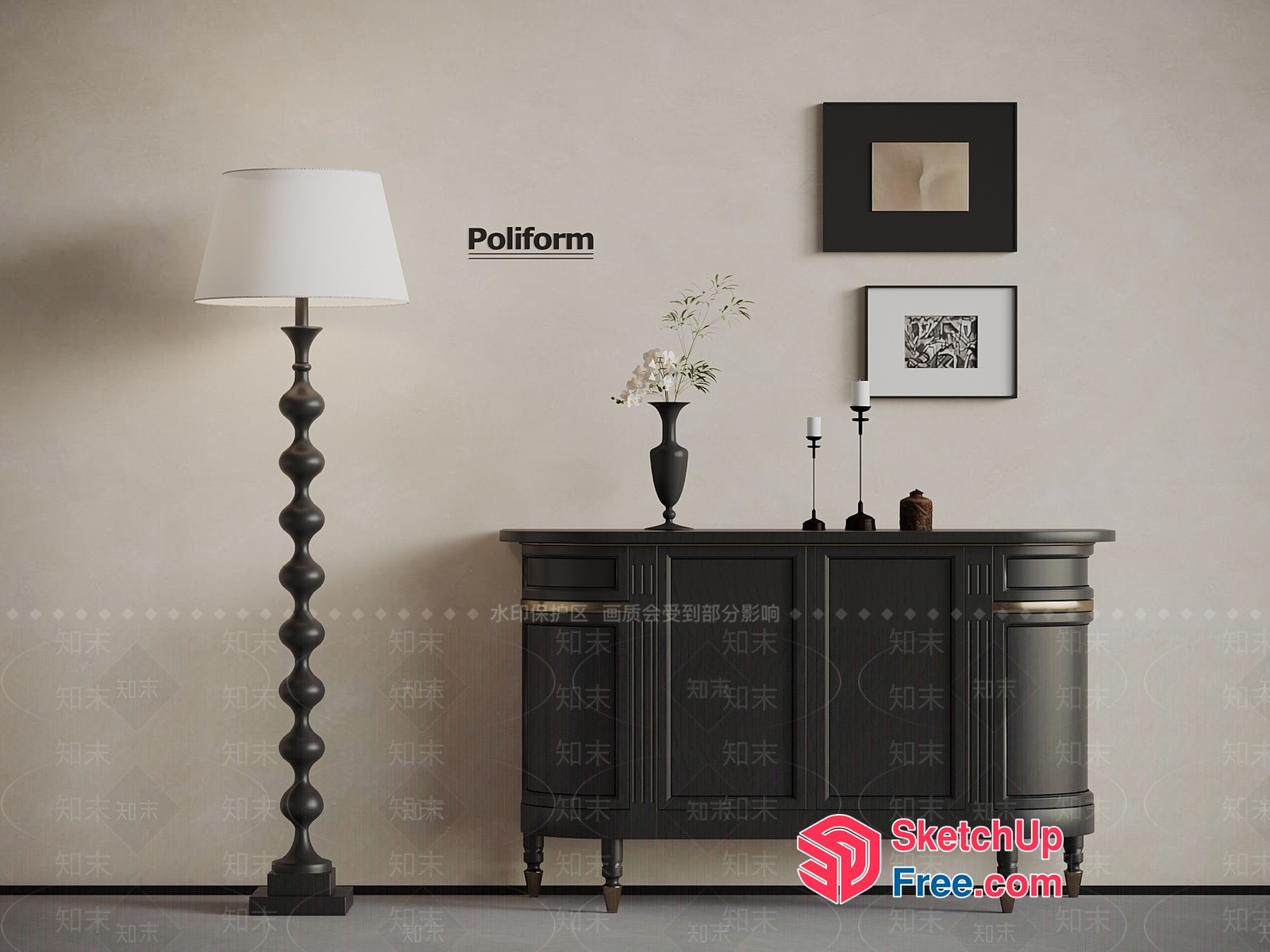 Poliform Sideboard And Floor Lamp 3D SketchUp File