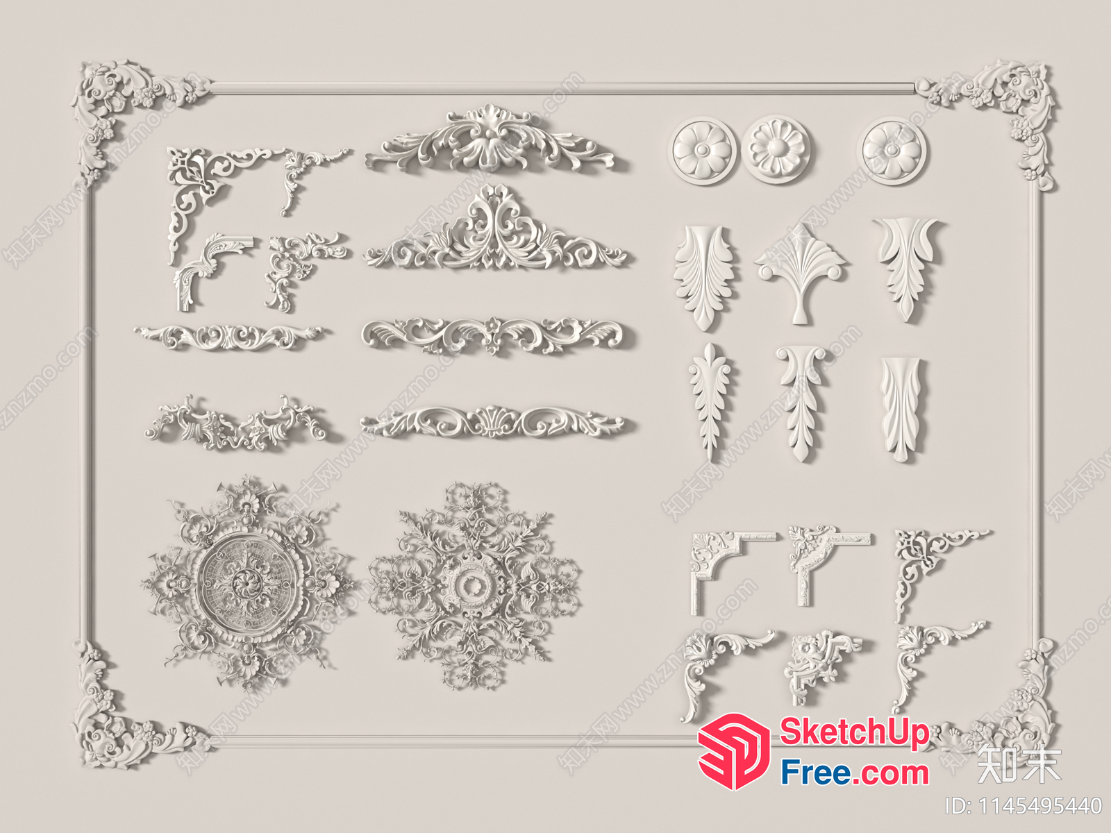 Ornate White Decorative Elements 3D SketchUp File