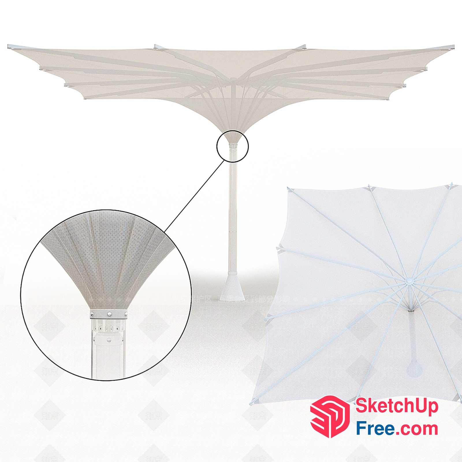 White Outdoor Umbrella With Metal Pole 3D SketchUp File