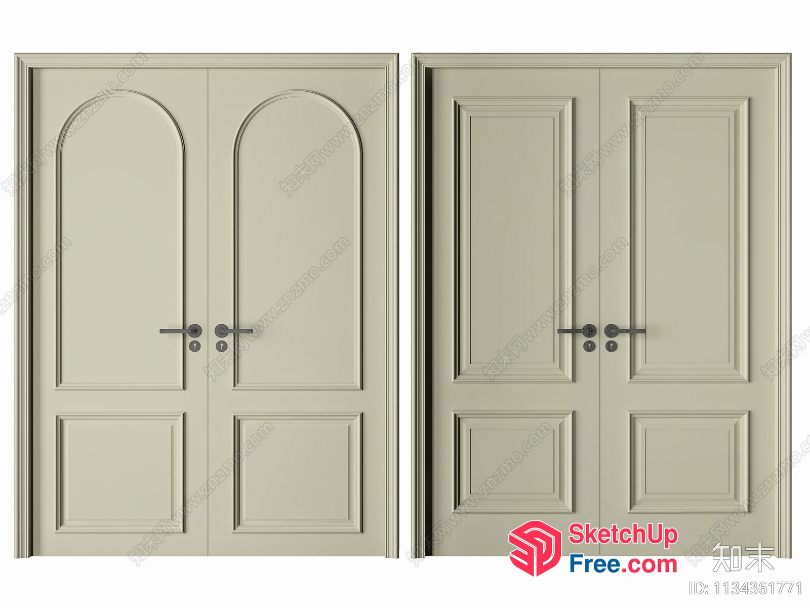 Elegant Double Doors With Arched And Rectangular Panels 3D SketchUp File