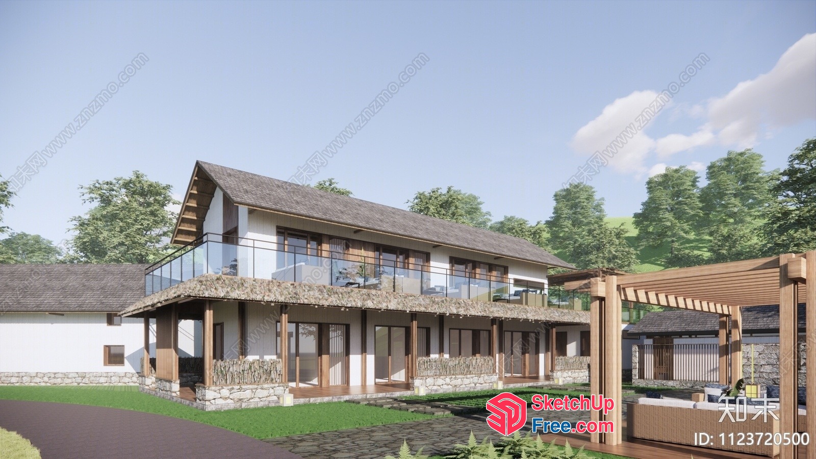 Japanese Style Homestay Exterior With Elegant Balcony 3D SketchUp File