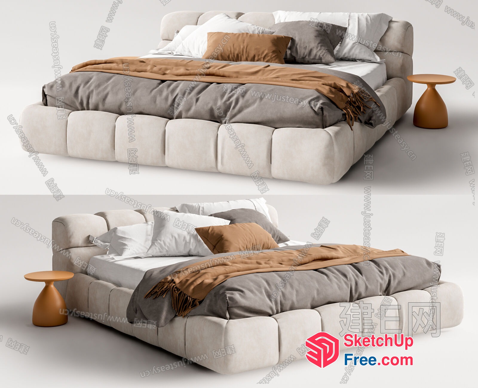 Modern Minimalist Bed And Bedside Table 3D SketchUp File