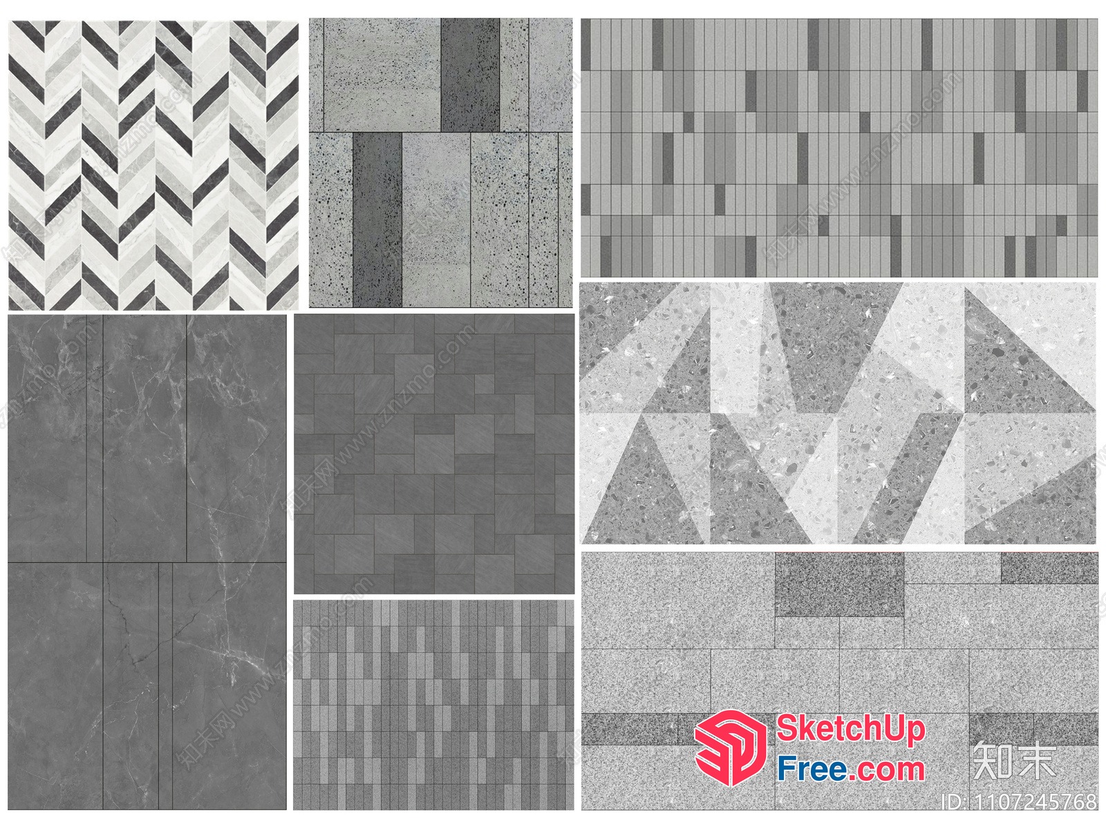 Grey And White Patterned Tiles 3D SketchUp File