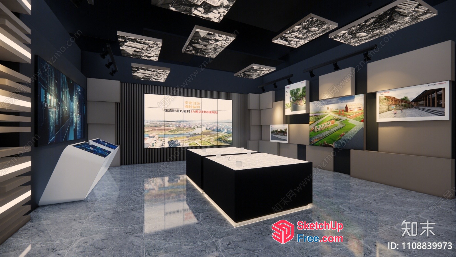 Modern Interior Exhibition Space With Interactive Displays 3D SketchUp File