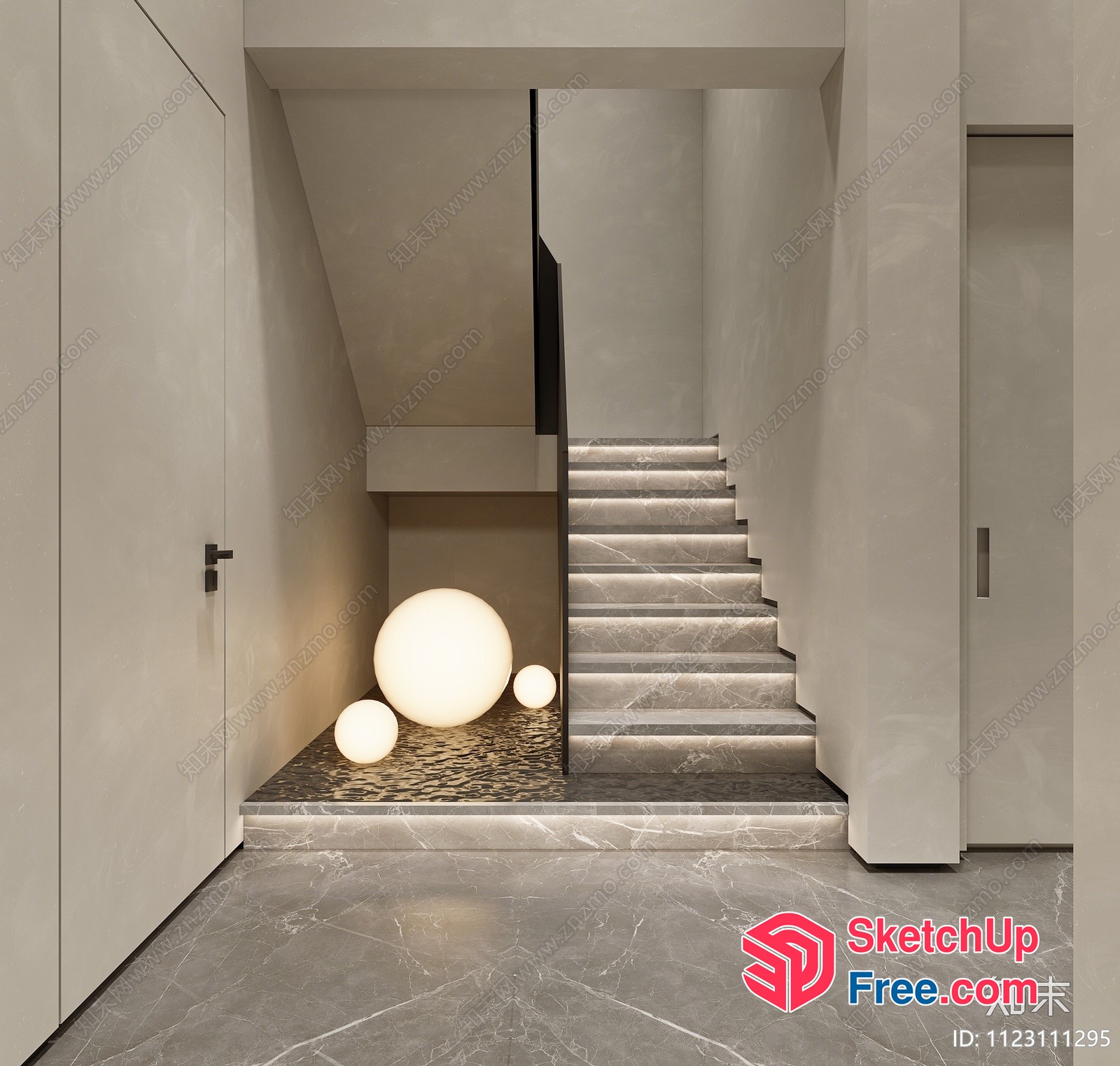 Modern Staircase With Marble Steps And Lighting 3D SketchUp File