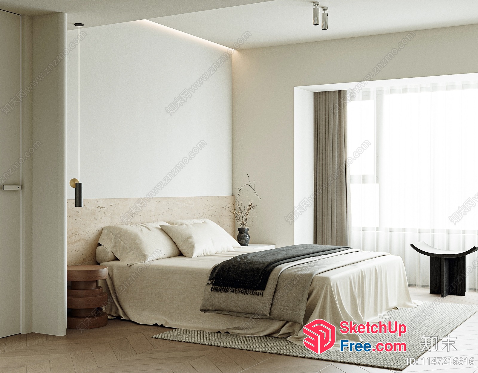 Minimalist Japanese Style Bedroom Interior 3D SketchUp File