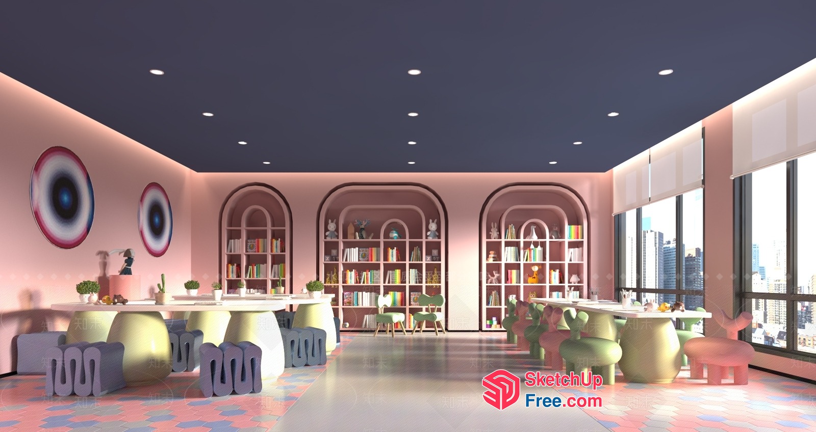 Modern Japanese Style Library Interior 3D SketchUp File
