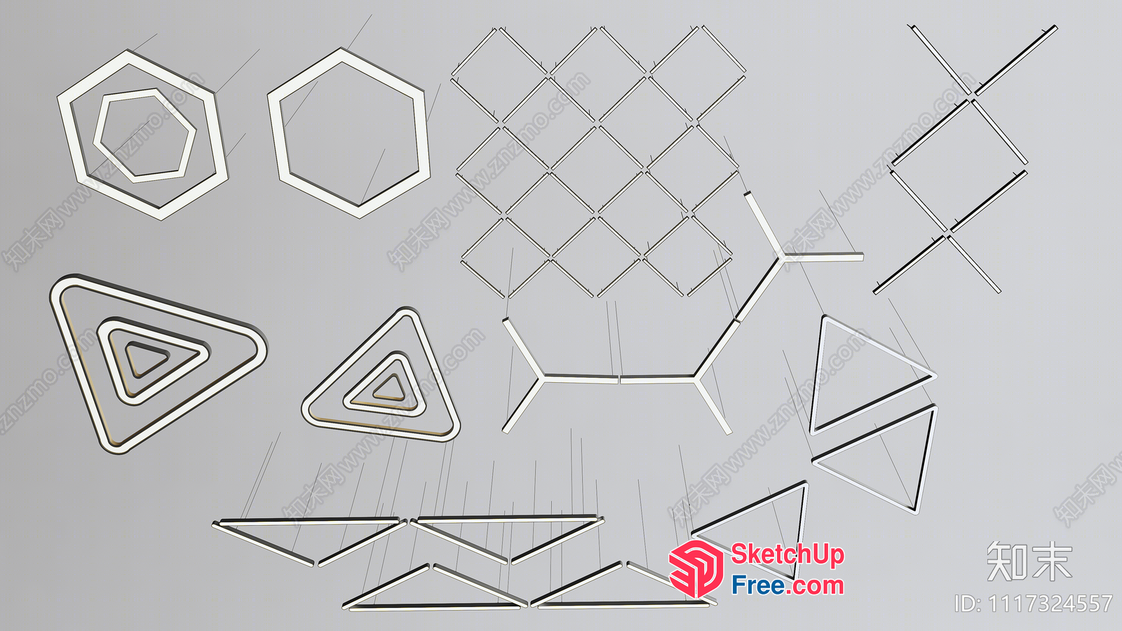 Abstract Geometric Shapes In Light Gray 3D SketchUp File