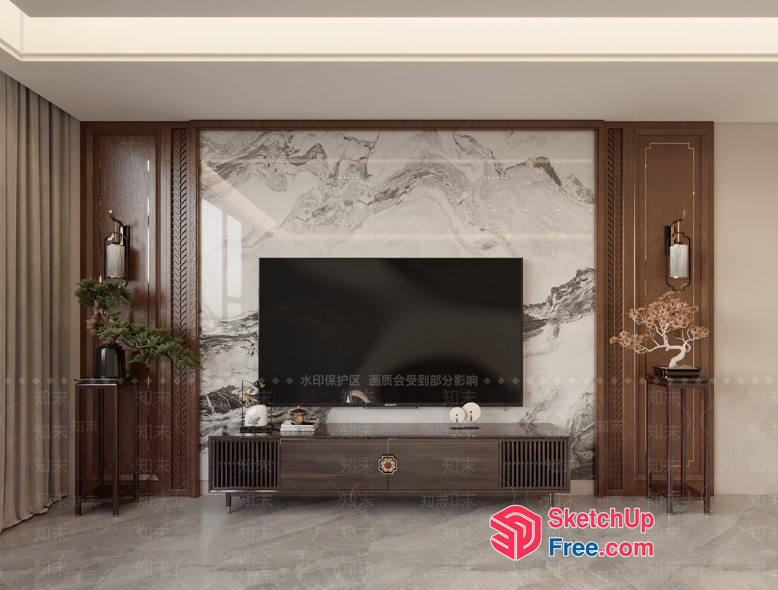 Modern Minimalist Japanese-Style Living Room Design 3D SketchUp File