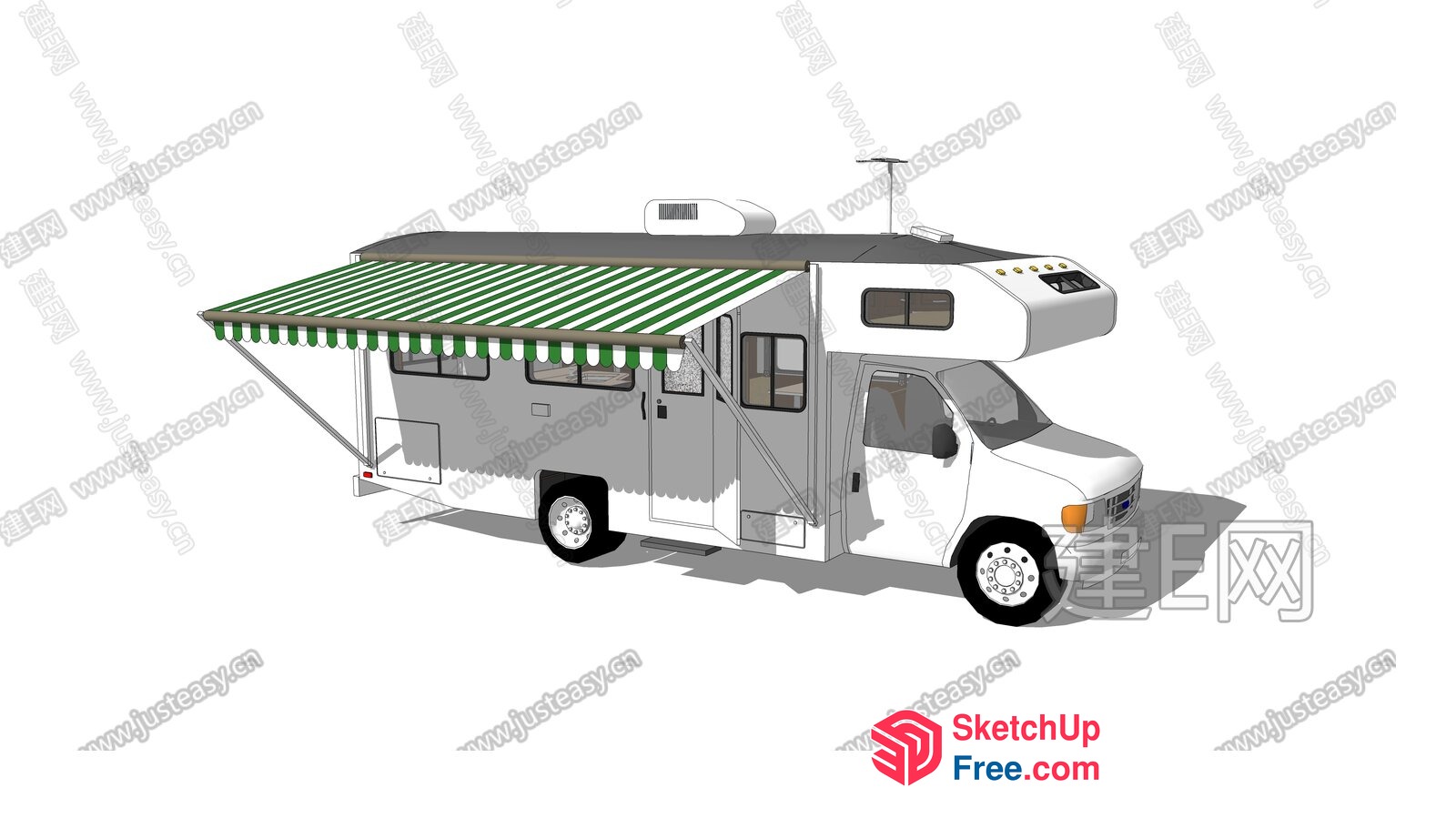 Food Truck With Green And White Striped Awning 3D SketchUp File