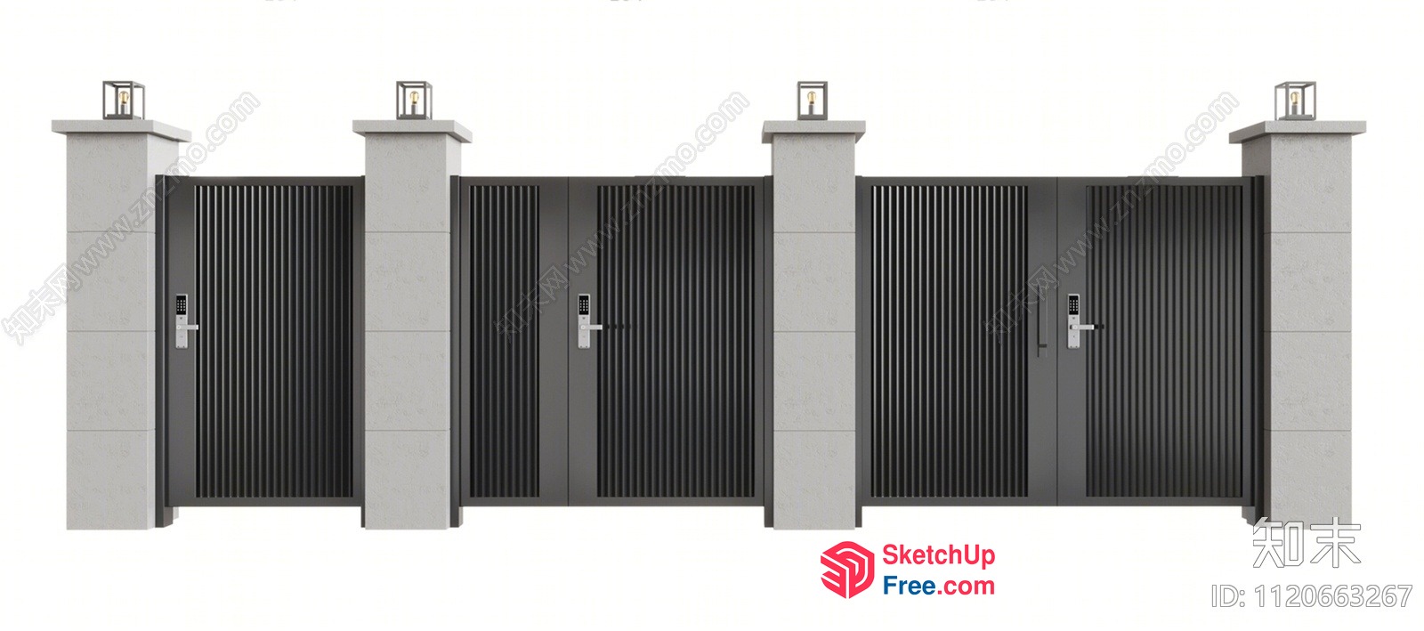 Four Door Entrance With Pillars 3D SketchUp File