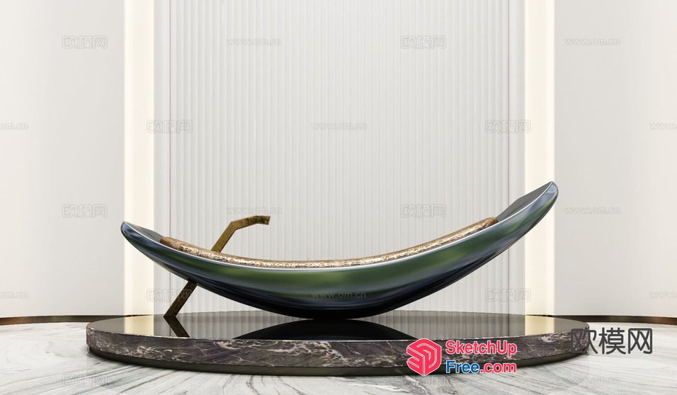Sleek Black Marble And Gold Accent Curved Bench 3D SketchUp File