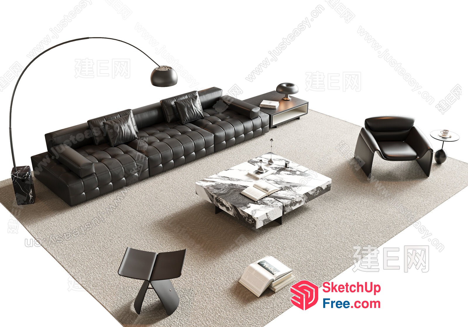 Minimalist Modern Living Room Interior With Black And White Decor 3D SketchUp File