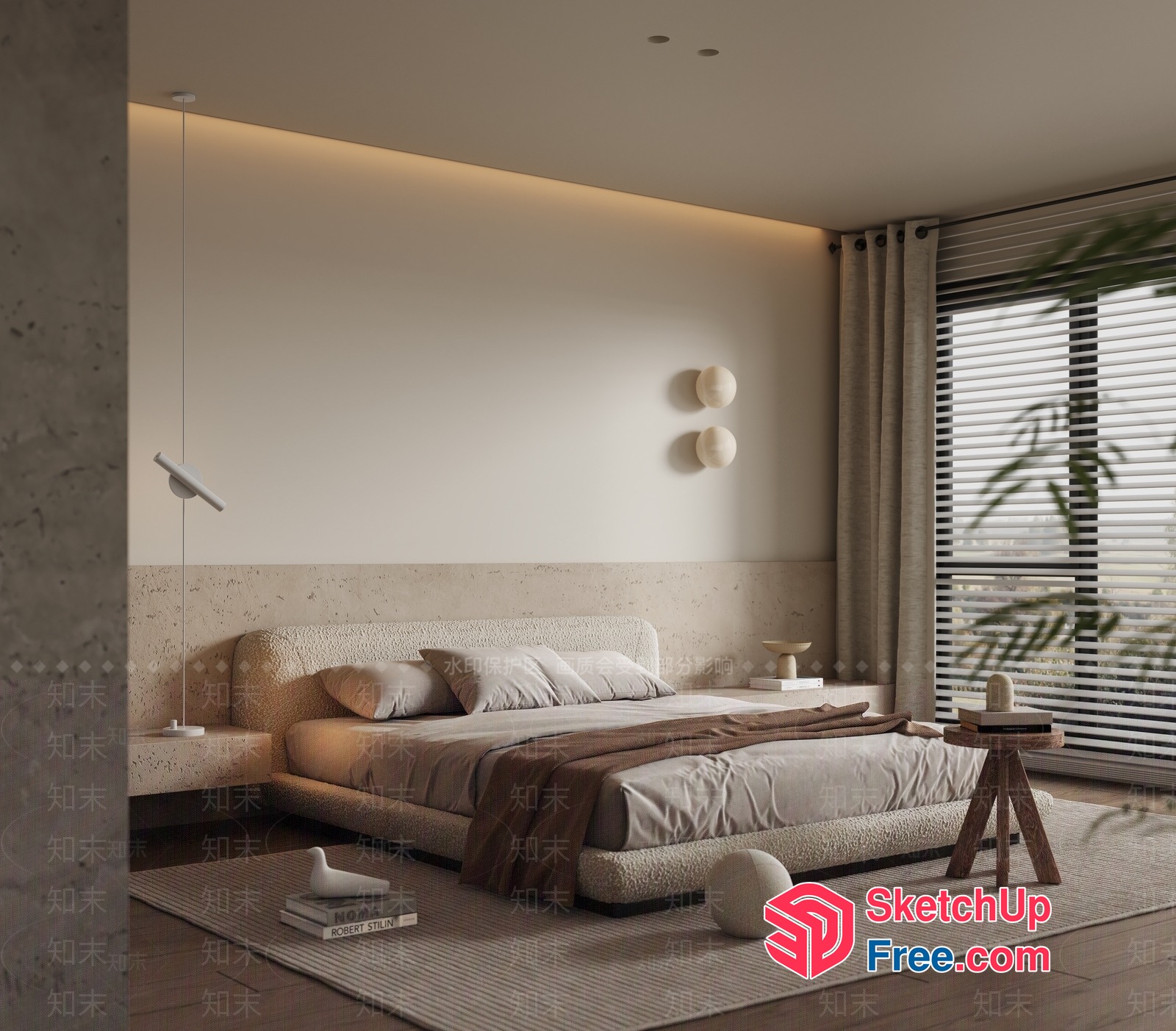 Minimalist Modern Bedroom Interior With Natural Light 3D SketchUp File