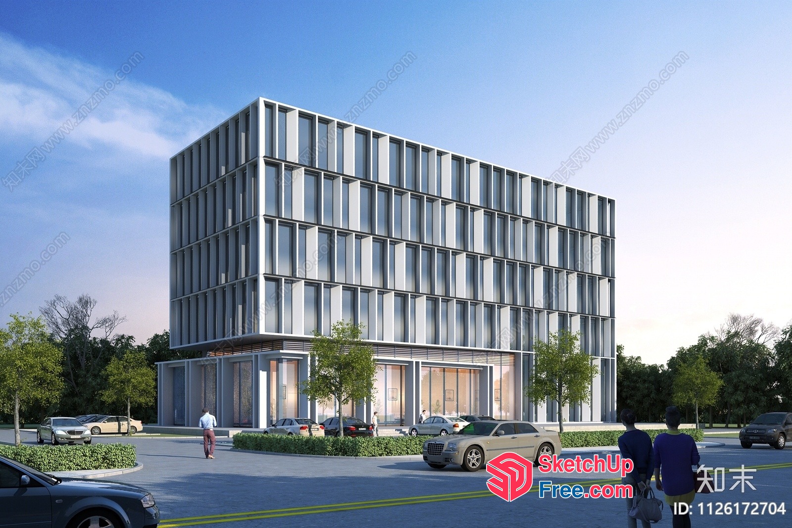 Modern Office Building With Glass Curtain Wall 3D SketchUp File