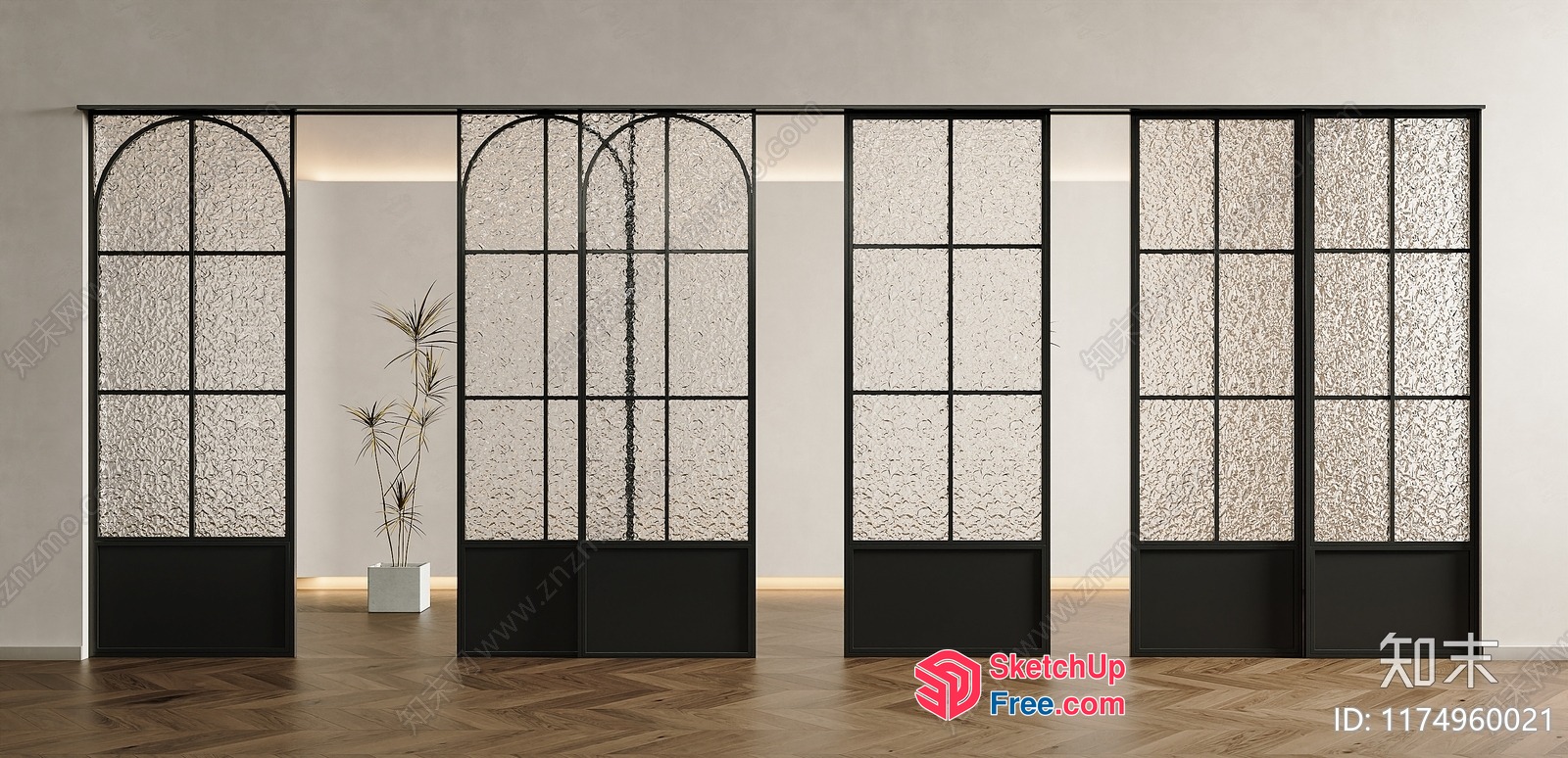 Elegant Partition Screen With Arched And Rectangular Windows 3D SketchUp File