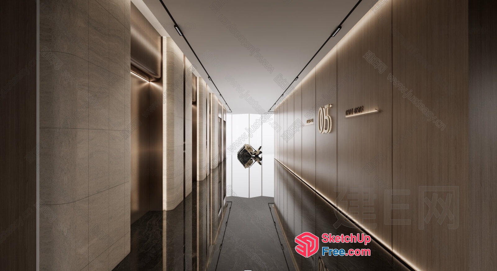 Modern Hallway With Elegant Lighting 3D SketchUp File