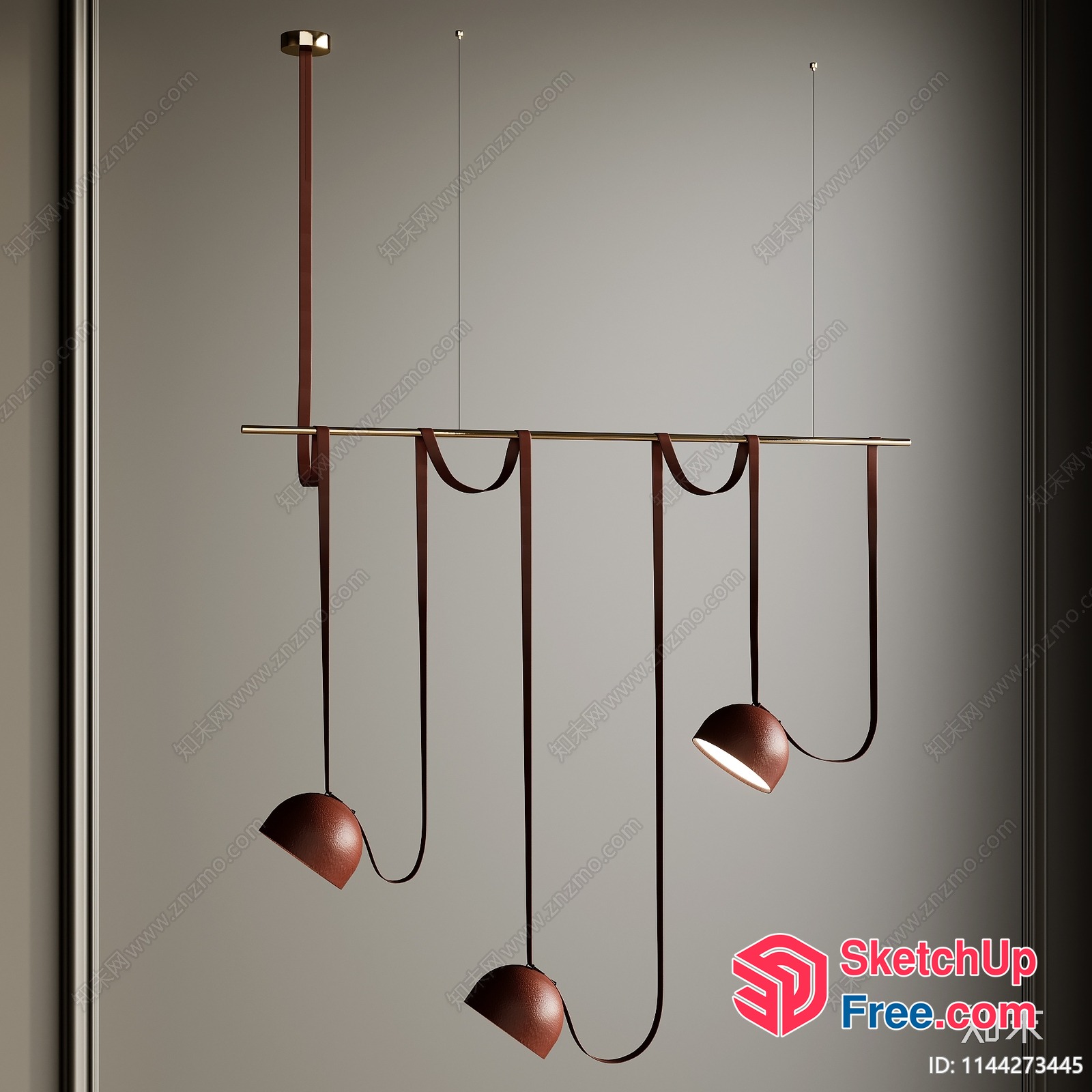 Modern Brown Pendant Lights With Gold Bar 3D SketchUp File