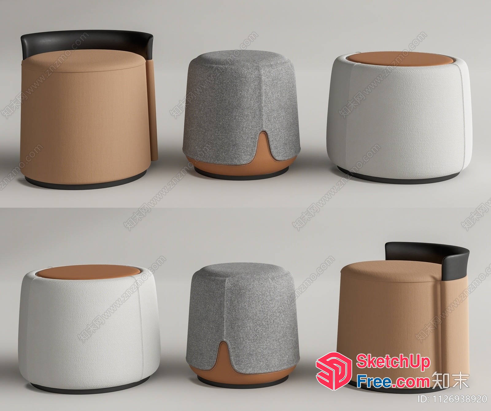 Modern Minimalist Fabric And Leather Stools 3D SketchUp File