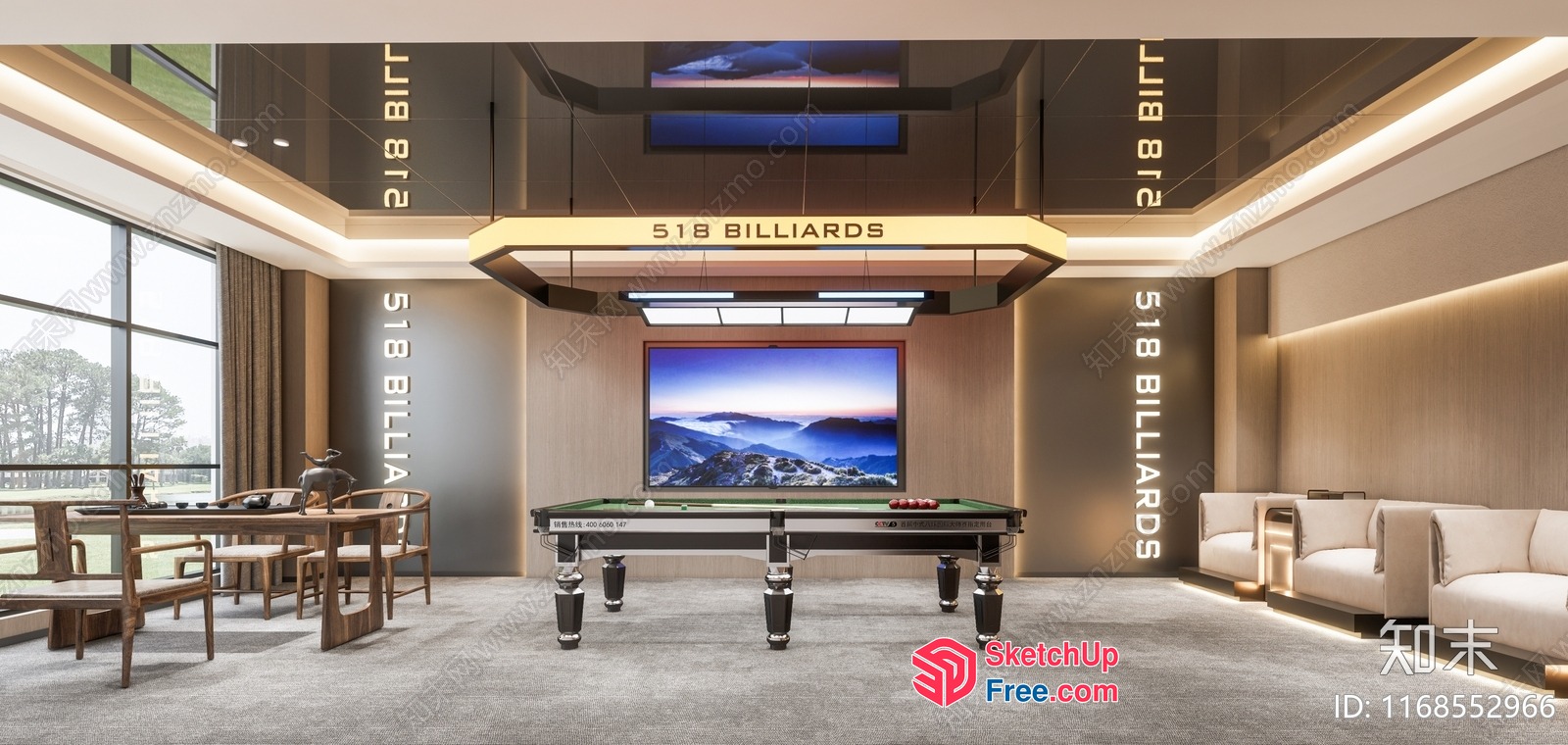 Elegant And Modern Billiard Room Interior 3D SketchUp File