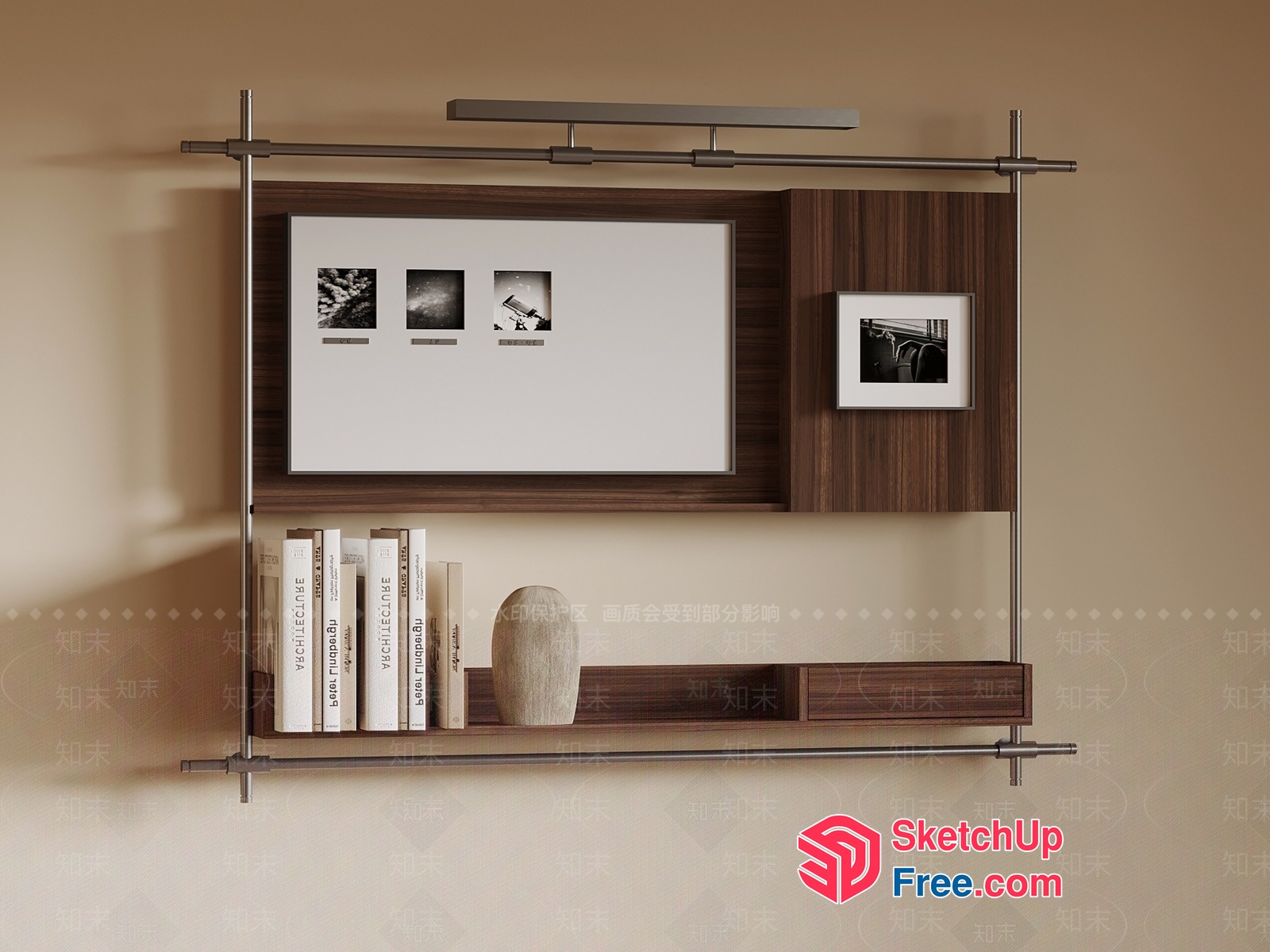 Modern Minimalist Wood And Metal Shelf 3D SketchUp File