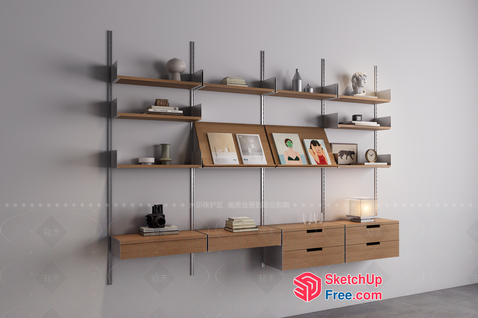 Modern Shelving Unit With Storage And Decor 3D SketchUp File