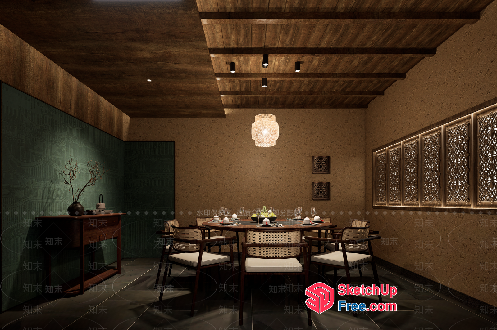 Elegant Dining Room With Classic Moulding 3D SketchUp File