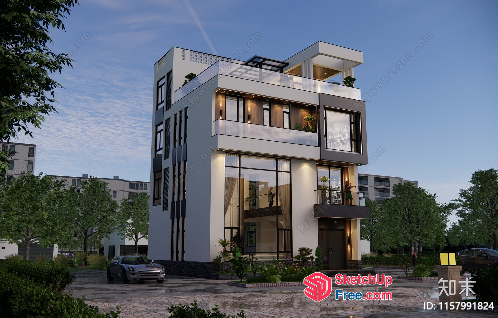 Modern 3-Story Residential Building 3D SketchUp File