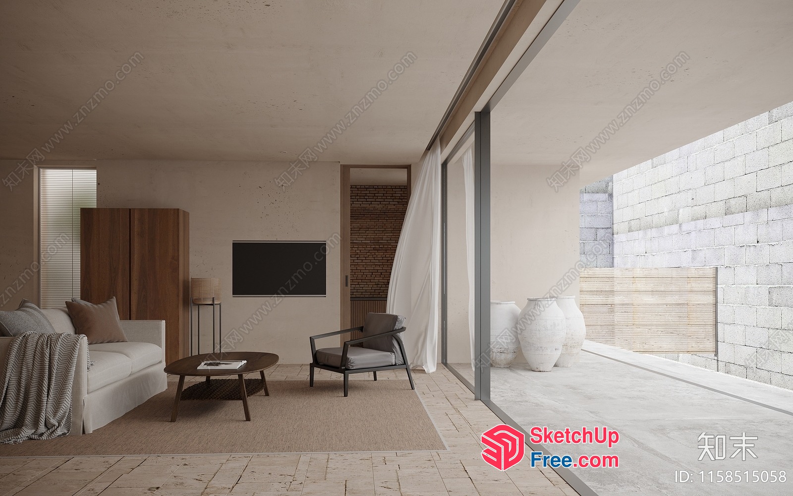 Modern Living Room With Sleek Furniture And Large Windows 3D SketchUp File